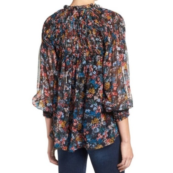 Ella Moss Wildflower Peasant Blouse Smocked Floral - Picture 2 of 12